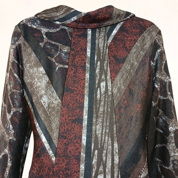 ROBBIE BEE Cowl Neck A-Line Multicolor Lined 3/4 Sleeve Stretch Midi Dress Sz L - Picture 7 of 12